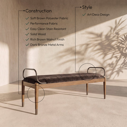 Harper Brown Fabric Upholstered Bench, 1 Piece