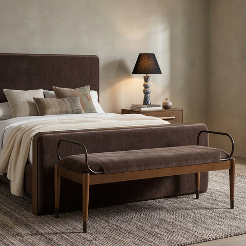 Harper Brown Fabric Upholstered Bench, 1 Piece
