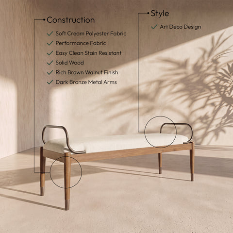 Harper Cream Fabric Upholstered Bench, 1 Piece