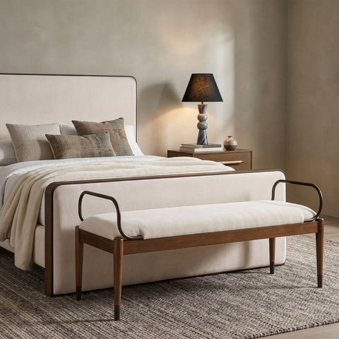 Harper Cream Fabric Upholstered Bench, 1 Piece