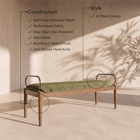 Harper Green Fabric Upholstered Bench, 1 Piece