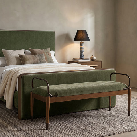 Harper Green Fabric Upholstered Bench, 1 Piece