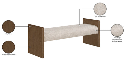 Opal Beige Fabric Upholstered Bench, 1 Piece (Style 2)