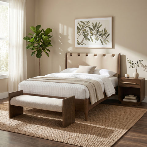 Opal Beige Fabric Upholstered Bench, 1 Piece (Style 2)