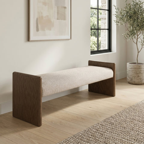 Opal Beige Fabric Upholstered Bench, 1 Piece (Style 2)