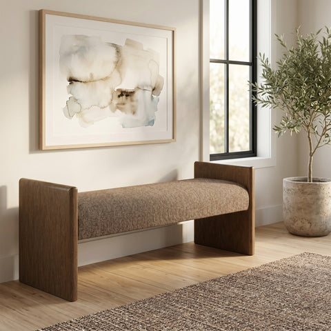Opal Brown Fabric Upholstered Bench, 1 Piece