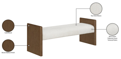 Opal Cream Fabric Upholstered Bench, 1 Piece (Style 2)