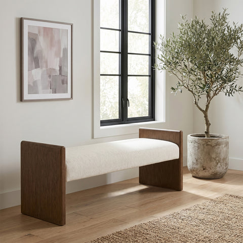 Opal Cream Fabric Upholstered Bench, 1 Piece (Style 2)