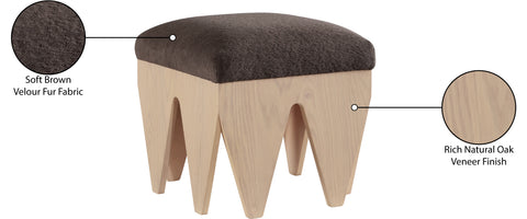 Veda Brown Velour Fur Fabric Upholstered Bench, 1 Piece