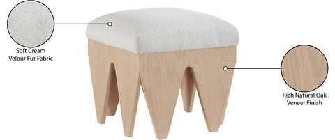 Veda Cream Velour Fur Fabric Upholstered Bench, 1 Piece