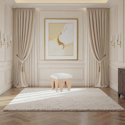 Veda Cream Velour Fur Fabric Upholstered Bench, 1 Piece