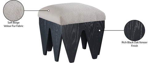 Veda Beige Velour Fur Fabric Upholstered Bench, 1 Piece
