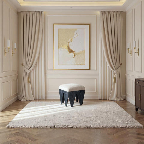 Veda Beige Velour Fur Fabric Upholstered Bench, 1 Piece
