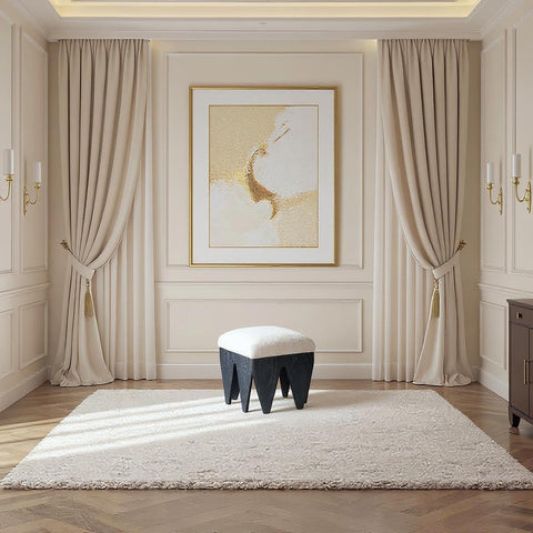 Veda Cream Velour Fur Fabric Upholstered Bench, 1 Piece (Style 2)