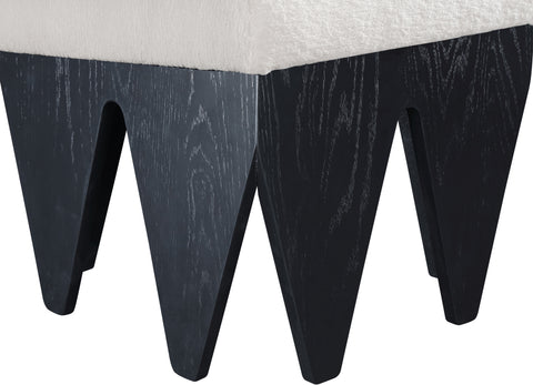 Veda Cream Velour Fur Fabric Upholstered Bench, 1 Piece (Style 2)