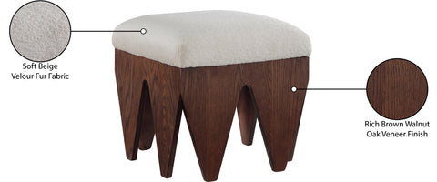 Veda Beige Velour Fur Fabric Upholstered Bench, 1 Piece (Style 2)