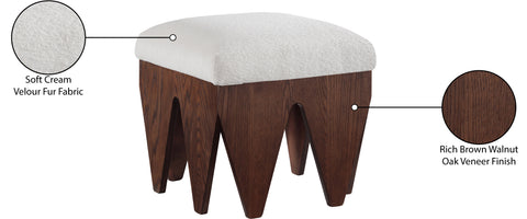 Veda Cream Velour Fur Fabric Upholstered Bench, 1 Piece (Style 3)