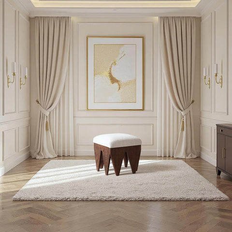 Veda Cream Velour Fur Fabric Upholstered Bench, 1 Piece (Style 3)