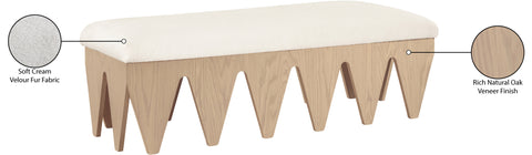 Veda Cream Velour Fur Fabric Upholstered Bench, 1 Piece (Style 4)