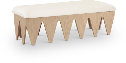 Veda Cream Velour Fur Fabric Upholstered Bench, 1 Piece (Style 4)