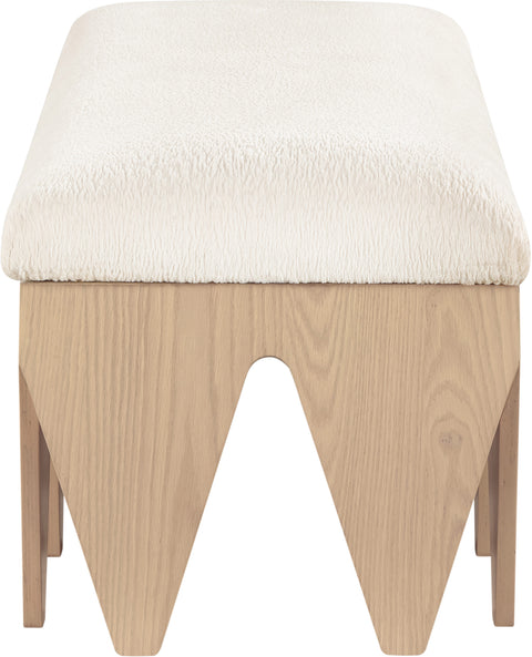 Veda Cream Velour Fur Fabric Upholstered Bench, 1 Piece (Style 4)