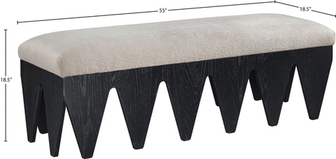 Veda Beige Velour Fur Fabric Upholstered Bench, 1 Piece (Style 3)