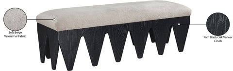 Veda Beige Velour Fur Fabric Upholstered Bench, 1 Piece (Style 3)