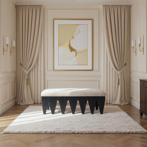 Veda Beige Velour Fur Fabric Upholstered Bench, 1 Piece (Style 3)