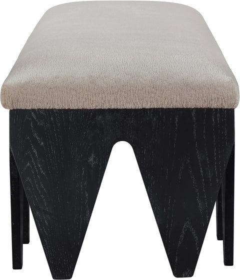 Veda Beige Velour Fur Fabric Upholstered Bench, 1 Piece (Style 3)