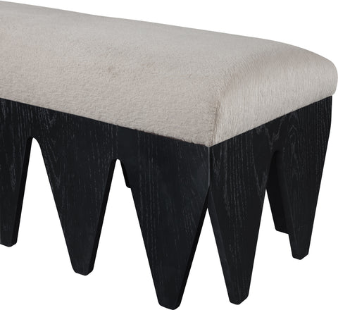 Veda Beige Velour Fur Fabric Upholstered Bench, 1 Piece (Style 3)