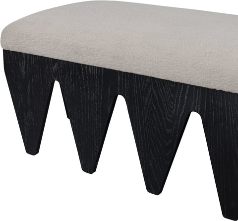 Veda Beige Velour Fur Fabric Upholstered Bench, 1 Piece (Style 3)