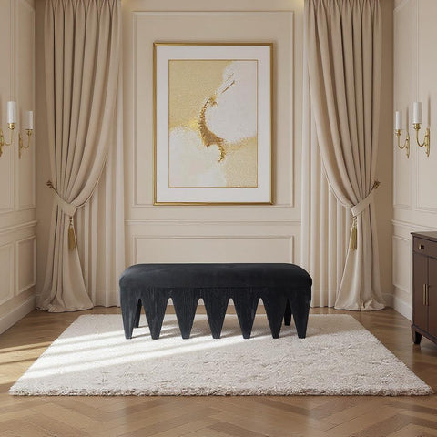 Veda Black Velour Fur Fabric Upholstered Bench, 1 Piece (Style 4)
