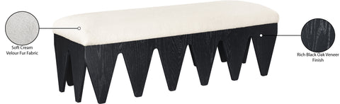 Veda Cream Velour Fur Fabric Upholstered Bench, 1 Piece (Style 5)