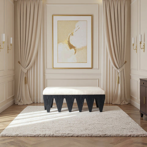 Veda Cream Velour Fur Fabric Upholstered Bench, 1 Piece (Style 5)