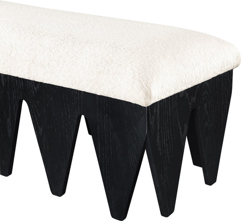 Veda Cream Velour Fur Fabric Upholstered Bench, 1 Piece (Style 5)