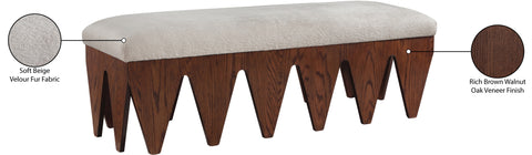 Veda Beige Velour Fur Fabric Upholstered Bench, 1 Piece (Style 4)