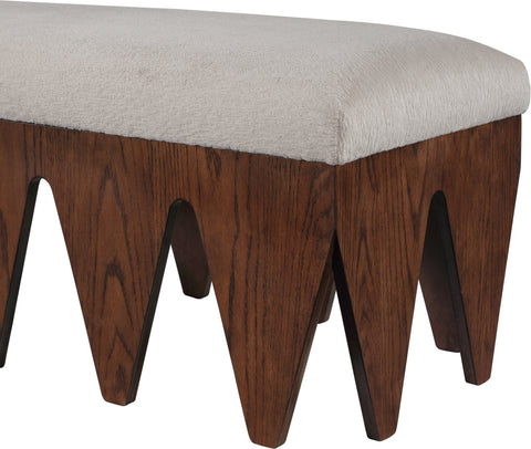 Veda Beige Velour Fur Fabric Upholstered Bench, 1 Piece (Style 4)