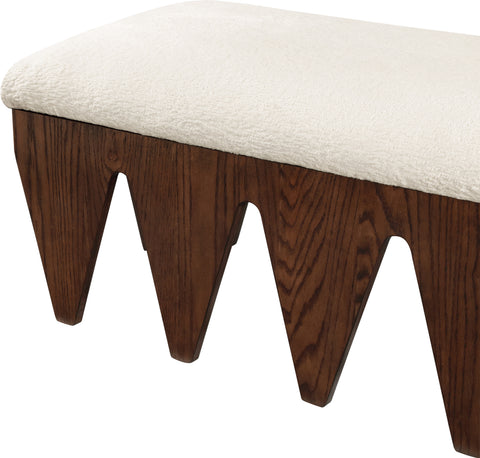 Veda Cream Velour Fur Fabric Upholstered Bench, 1 Piece (Style 6)