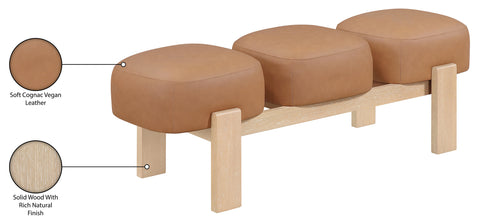 Mira Cognac Vegan Leather Upholstered Bench, 1 Piece