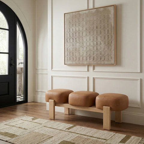 Mira Cognac Vegan Leather Upholstered Bench, 1 Piece