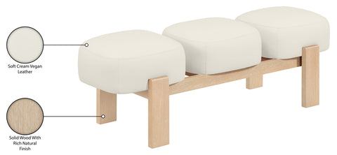Mira Cream Vegan Leather Upholstered Bench, 1 Piece