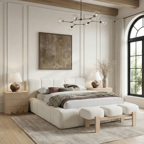 Mira Cream Vegan Leather Upholstered Bench, 1 Piece