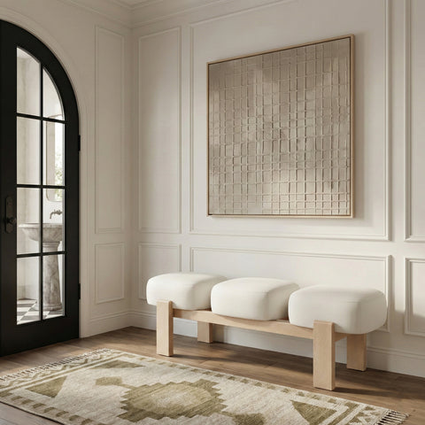 Mira Cream Vegan Leather Upholstered Bench, 1 Piece