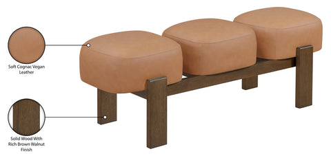 Mira Cognac Vegan Leather Upholstered Bench, 1 Piece (Style 2)
