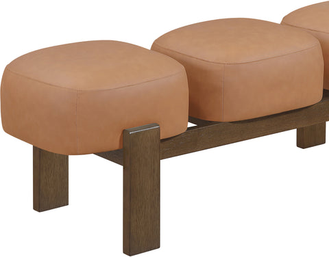Mira Cognac Vegan Leather Upholstered Bench, 1 Piece (Style 2)