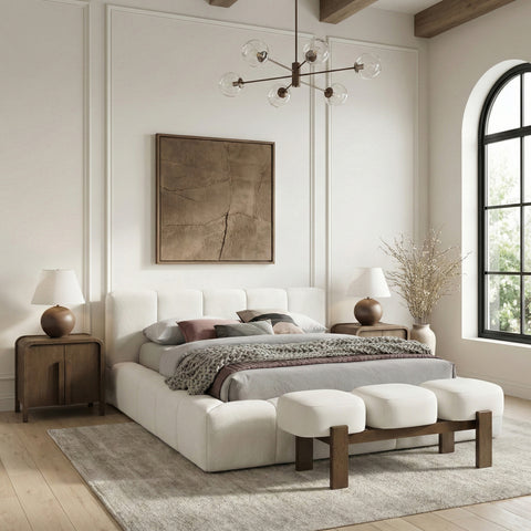 Mira Cream Vegan Leather Upholstered Bench, 1 Piece (Style 2)