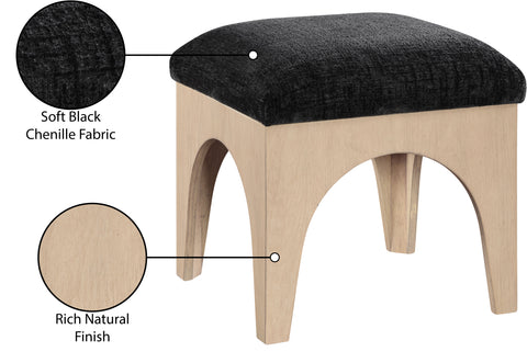Rhea Black Chenille Fabric Upholstered Ottoman, 1 Piece