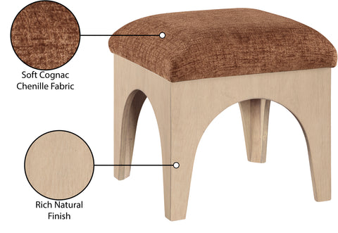 Rhea Cognac Chenille Fabric Upholstered Ottoman, 1 Piece