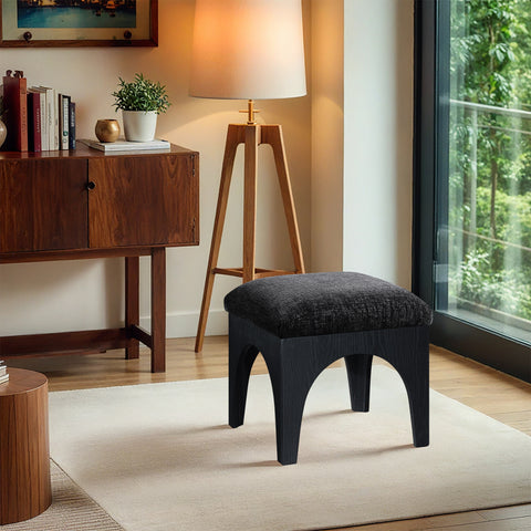 Rhea Black Chenille Fabric Upholstered Ottoman, 1 Piece (Style 2)