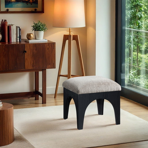 Rhea Grey Chenille Fabric Upholstered Ottoman, 1 Piece